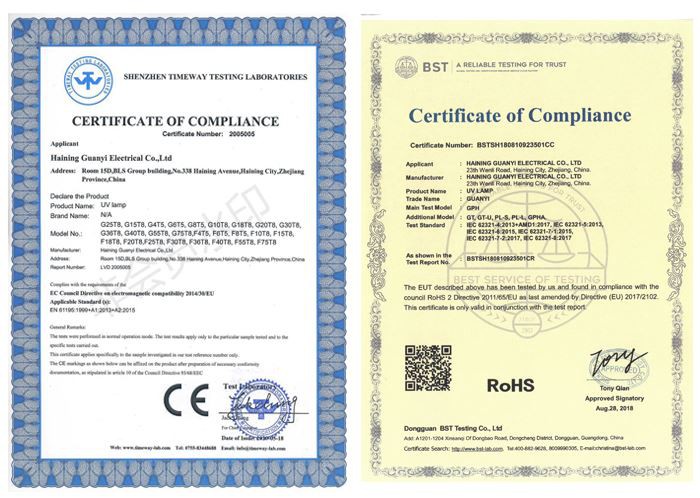 certification of ozone uv light