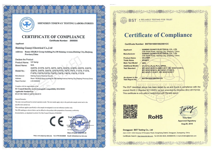 certification of GPH317T5L UVC lamp for surface disinfection